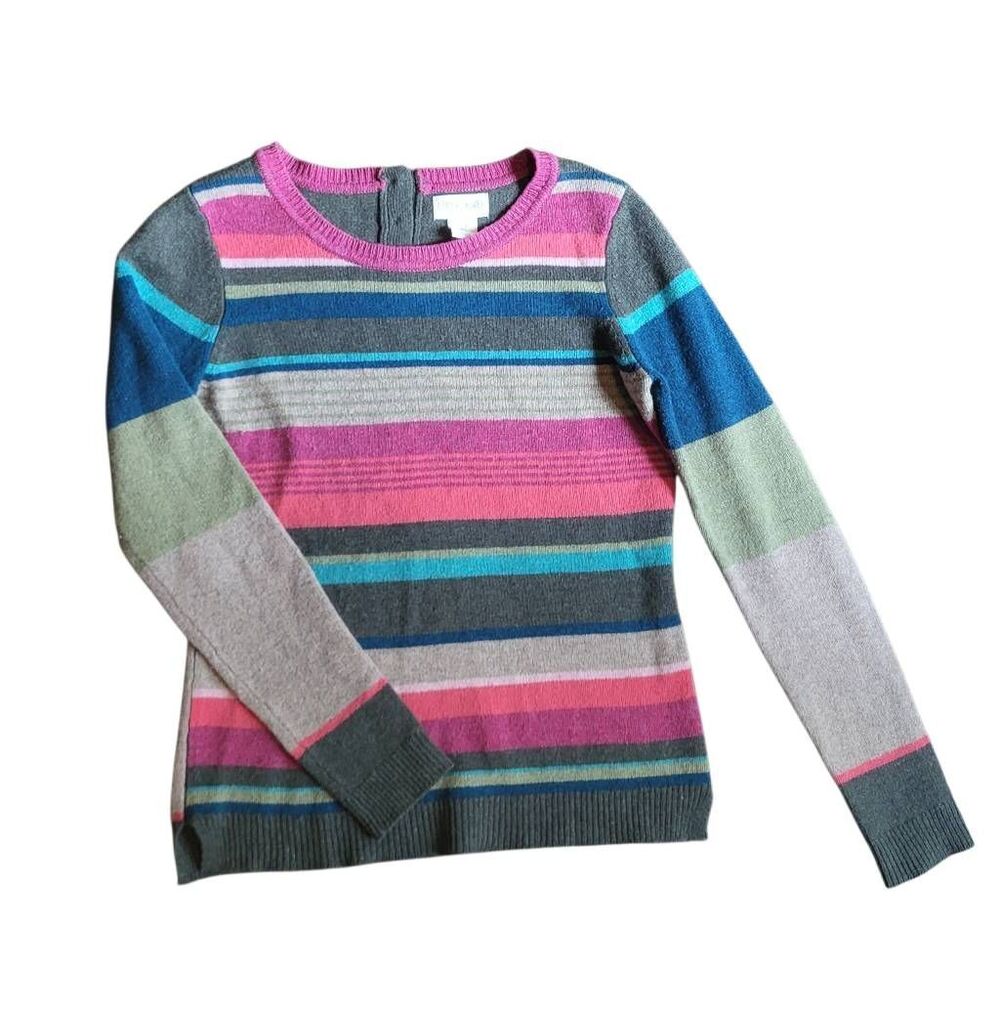 Lucy & Laurel Sweater Women's Small Multicolor Stripe Merino Wool Colorful